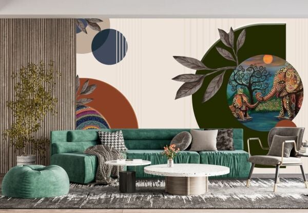 Etnik Çizimler İçinde Anne Çocuk Fil Duvar Kağıdı