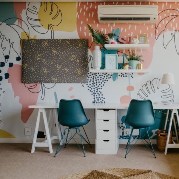 Retro Çizim Tropik Yapraklar Duvar Kağıdı