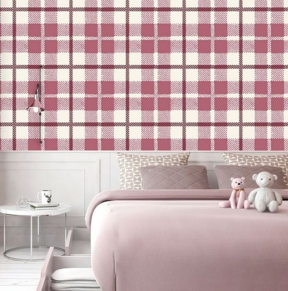 Pembe Krem Vintage Ekose Tendaart Duvar Kağıdı