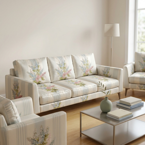 Çizgili Saten Zemine Nakışlı Döşemelik Kumaş