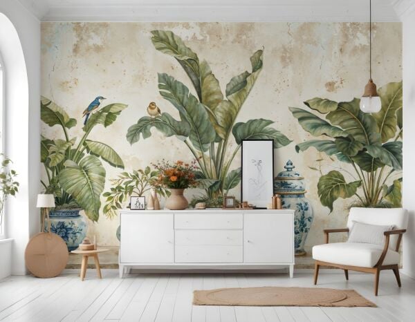 Mavi Hanedan Botanik Düş Tasarım Duvar Kağıdı