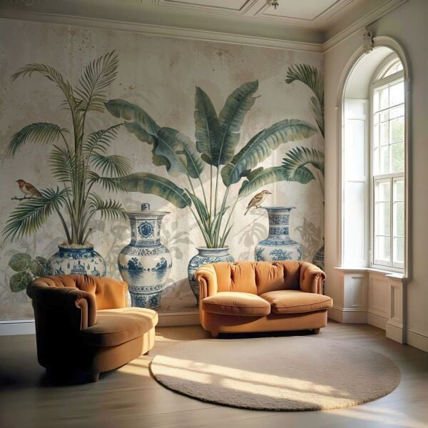 Mavi Hanedan Botanik Düş Tasarım Duvar Kağıdı