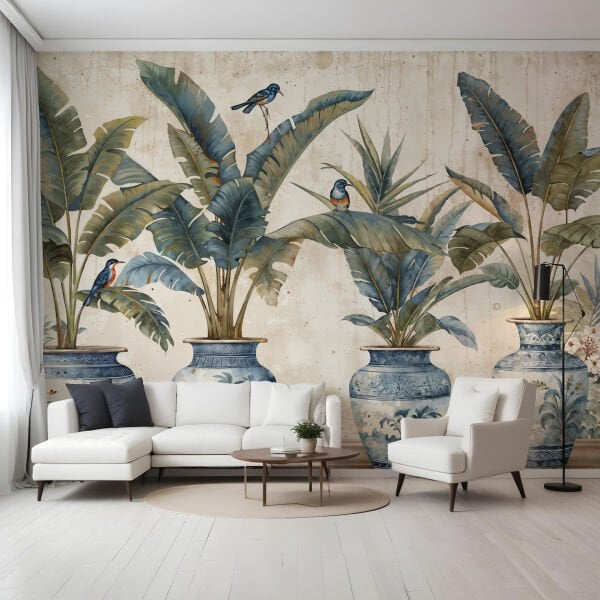 Mavi Hanedan Botanik Düş Tasarım Duvar Kağıdı