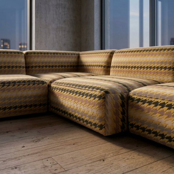 Geometrik Çizgili Kaz Ayağı Kombin Döşemelik Kumaş