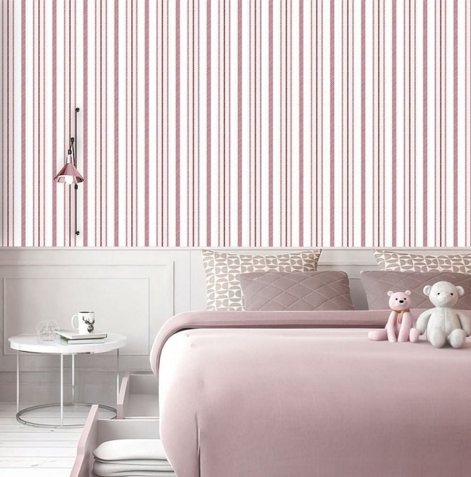 Stripe Vintage Çizgili Tendaart Pembe Duvar Kağıdı