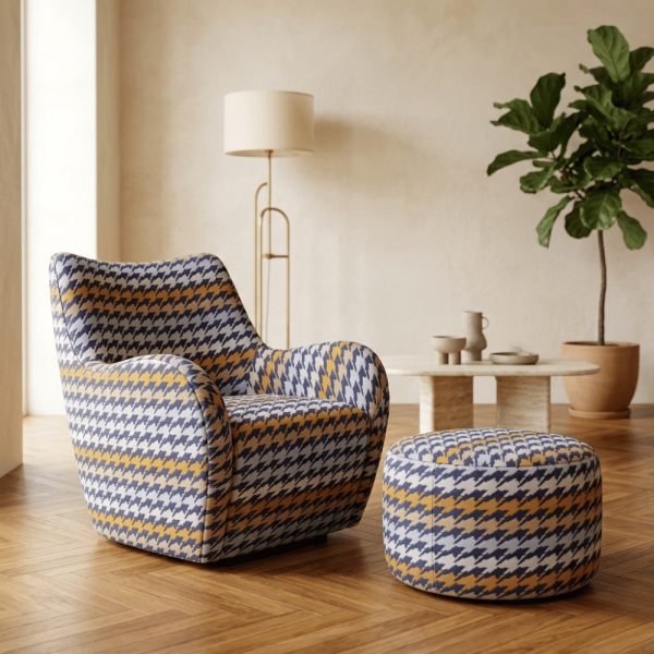 Geometrik Çizgili Kaz Ayağı Kombin Döşemelik Kumaş