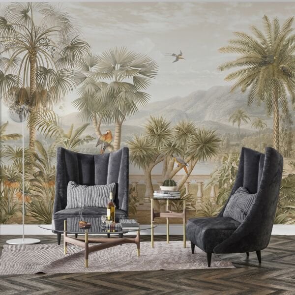 Tropik Soft Renkler Ağaçlar Duvar Kağıdı