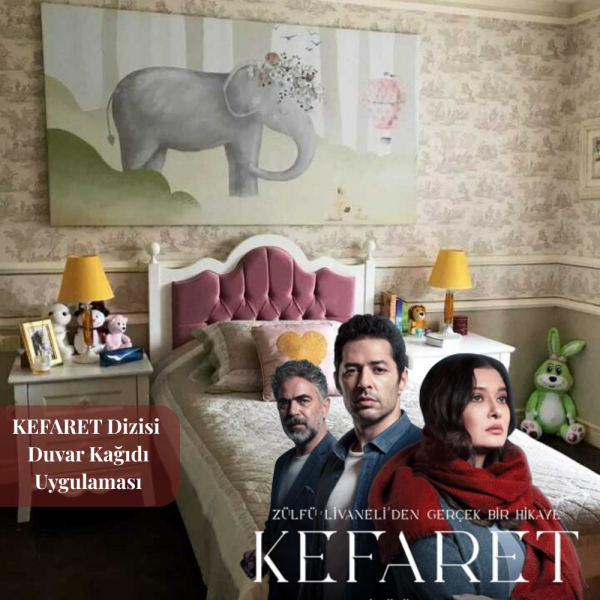 Kefaret Dizi Cansu ( Bahar Ece Yılmaz ) Soft Mavi Çiçek Taçlı Fil Ve Uçan Balon Duvar Kağıdı