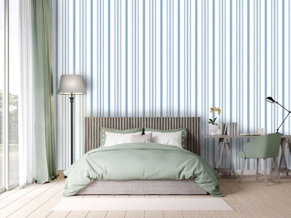 Stripe Vintage Çizgili Mavi Beyaz Tendaart Duvar Kağıdı