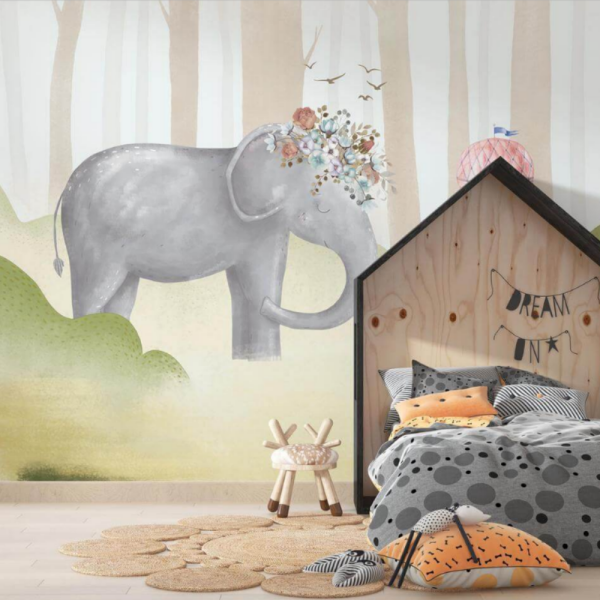 Kefaret Dizi Cansu ( Bahar Ece Yılmaz ) Soft Mavi Çiçek Taçlı Fil Ve Uçan Balon Duvar Kağıdı