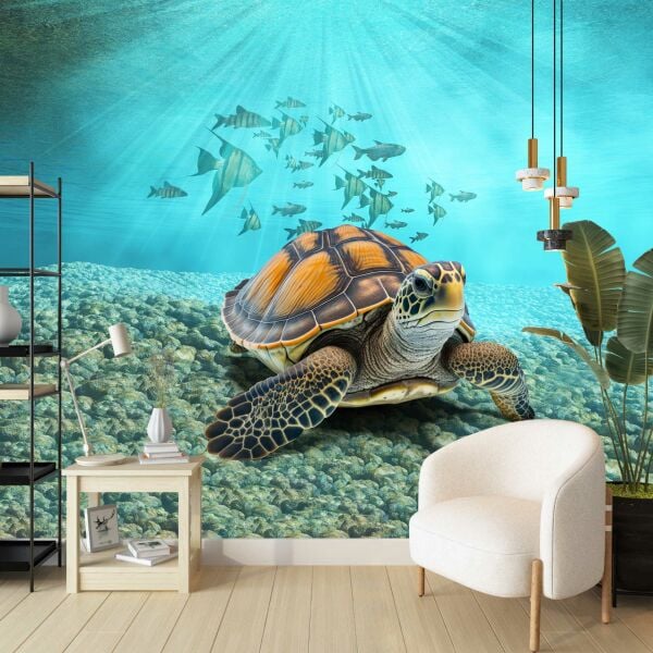 Sualtında Deniz Kaplumbağası ve Balıklar Duvar Kağıdı