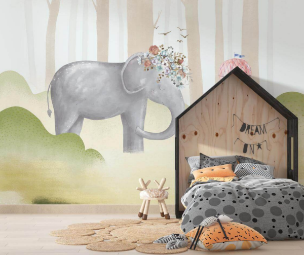 Kefaret Dizi Cansu ( Bahar Ece Yılmaz ) Soft Mavi Çiçek Taçlı Fil Ve Uçan Balon Duvar Kağıdı