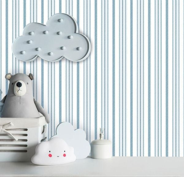 Stripe Vintage Çizgili Mavi Beyaz Tendaart Duvar Kağıdı