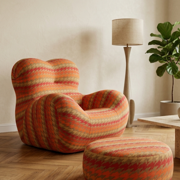 Geometrik Çizgili Kaz Ayağı Kombin Döşemelik Kumaş