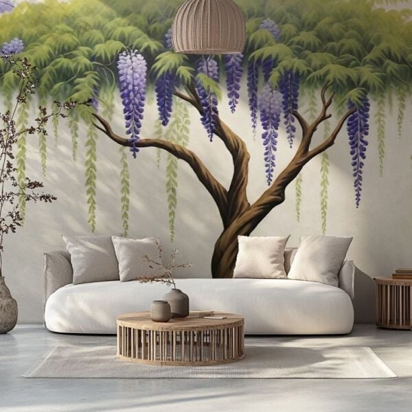 Mor Sümbül Ağacı Tasarım Duvar Kağıdı