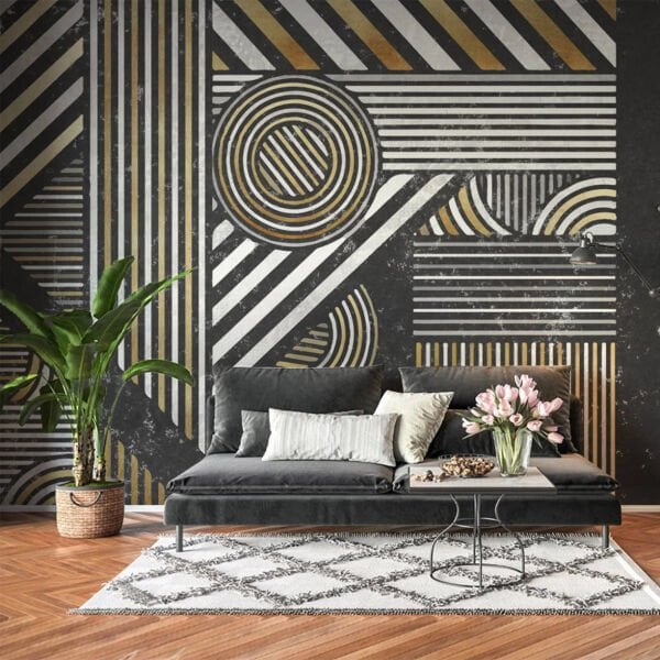 Siyah Beyaz Kahve Geometrik Desen Duvar Kağıdı