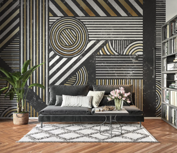 Siyah Beyaz Kahve Geometrik Desen Duvar Kağıdı