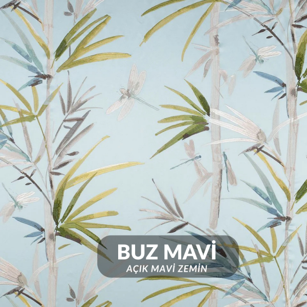 Saten Zemine Nakışlı Yusufçuklu Pano Kumaş