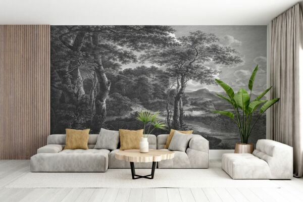 Siyah Beyaz Yoğun Orman Duvar Kağıdı