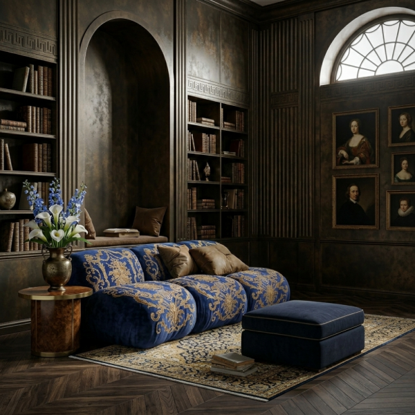 Kadife Üzeri Nakışlı Kombin Döşemelik Kumaşlar