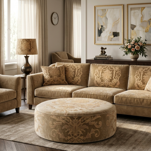 Kadife Üzeri Nakışlı Kombin Döşemelik Kumaşlar