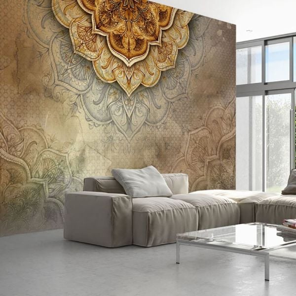 Etnik Şal Desen Kahve Tonları Duvar Kağıdı