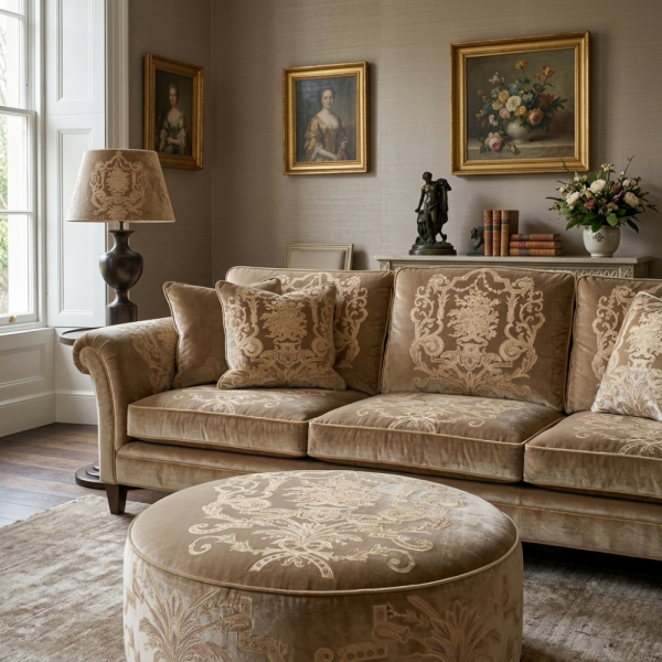 Kadife Üzeri Nakışlı Kombin Döşemelik Kumaşlar