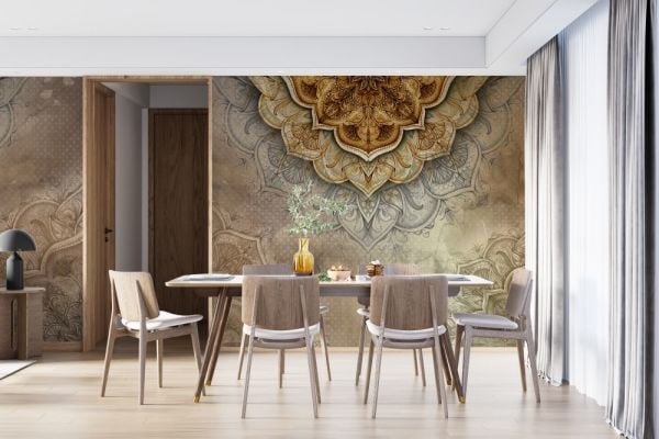 Etnik Şal Desen Kahve Tonları Duvar Kağıdı