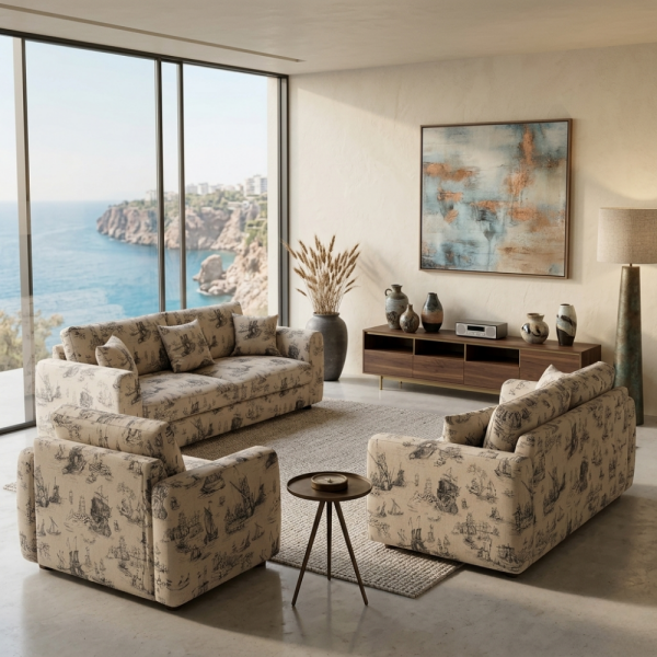 Baskılı Keten Perde Ve Döşemelik Kumaş