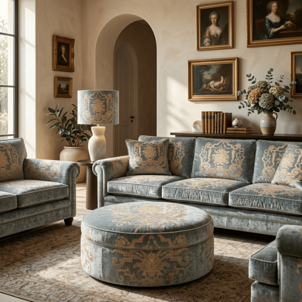 Kadife Üzeri Nakışlı Kombin Döşemelik Kumaşlar