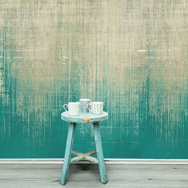 Turkuaz Eskitme Duvar Desen Duvar Kağıdı