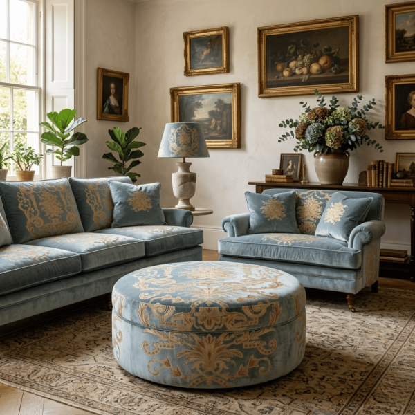 Kadife Üzeri Nakışlı Kombin Döşemelik Kumaşlar