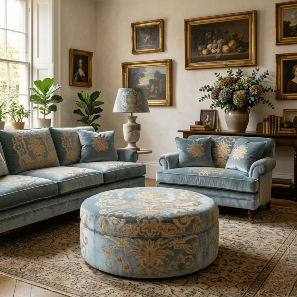 Kadife Üzeri Nakışlı Kombin Döşemelik Kumaşlar