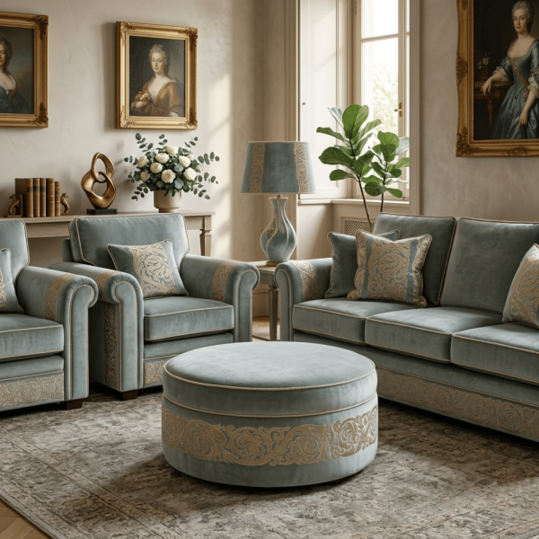 Kadife Üzeri Nakışlı Kombin Döşemelik Kumaşlar