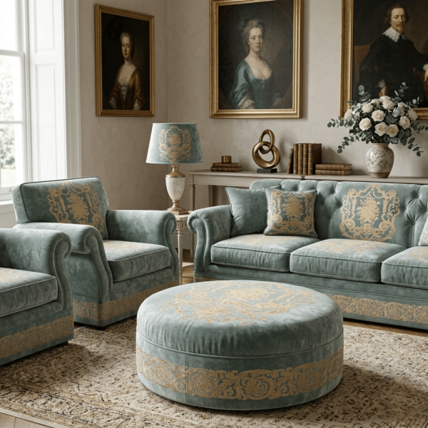 Kadife Üzeri Nakışlı Kombin Döşemelik Kumaşlar