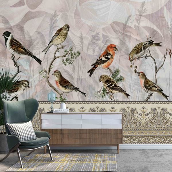 Etnik Desen ve Kuşlar Duvar Kağıdı