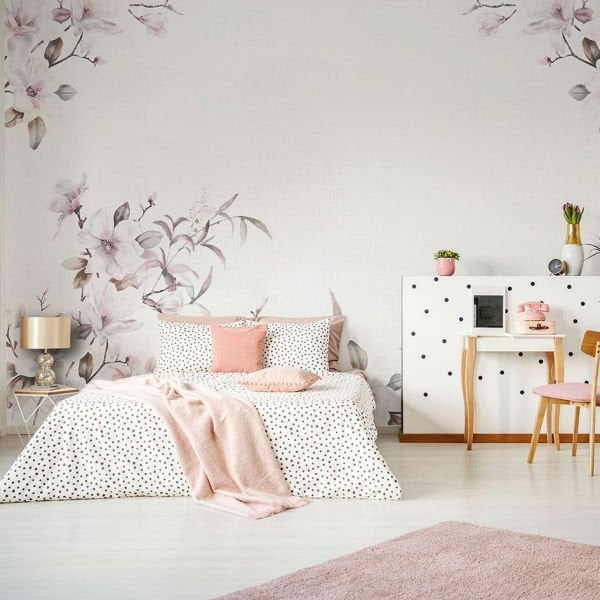 Köşelerden Sarkan Soft Çiçekler Duvar Kağıdı