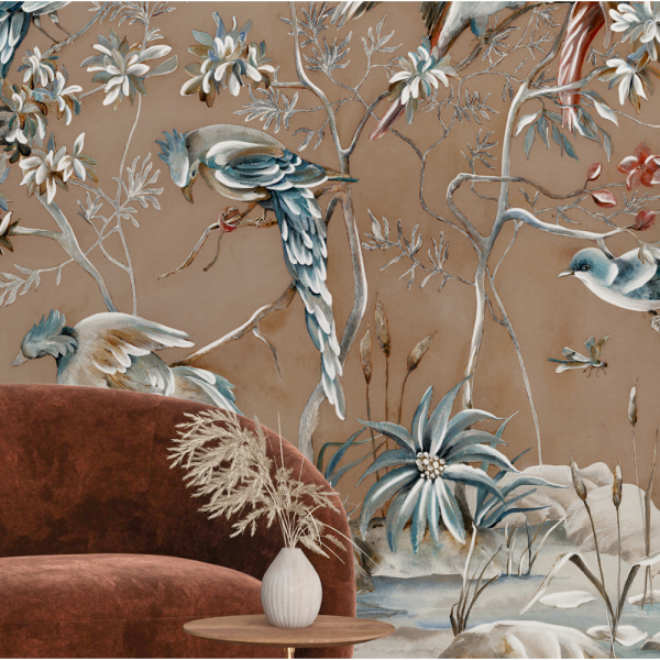 Kuş ve Çiçek Desenli Duvar Kağıdı