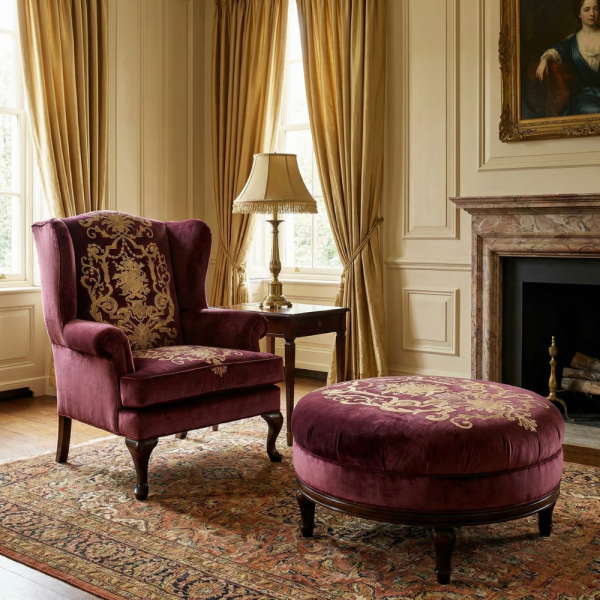 Kadife Üzeri Nakışlı Kombin Döşemelik Kumaşlar