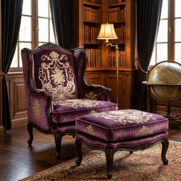 Kadife Üzeri Nakışlı Kombin Döşemelik Kumaşlar