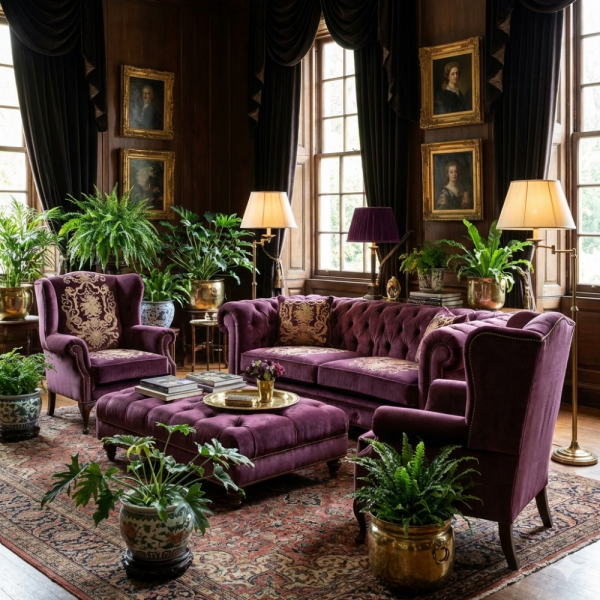 Kadife Üzeri Nakışlı Kombin Döşemelik Kumaşlar