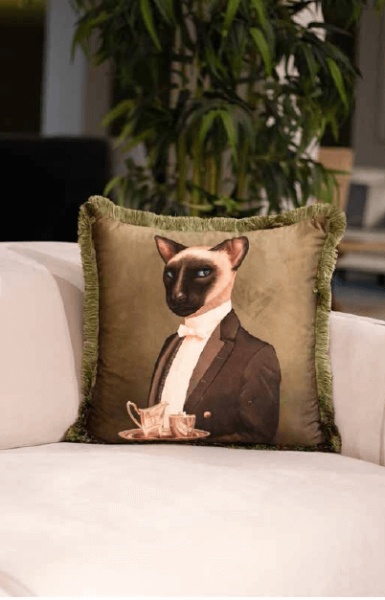 Figüratif Desen Kedi Kadife Yastık