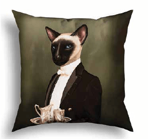 Figüratif Desen Kedi Kadife Yastık