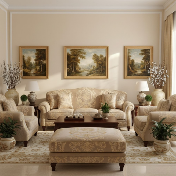 Kadife Üzeri Nakışlı Kombin Döşemelik Kumaşlar