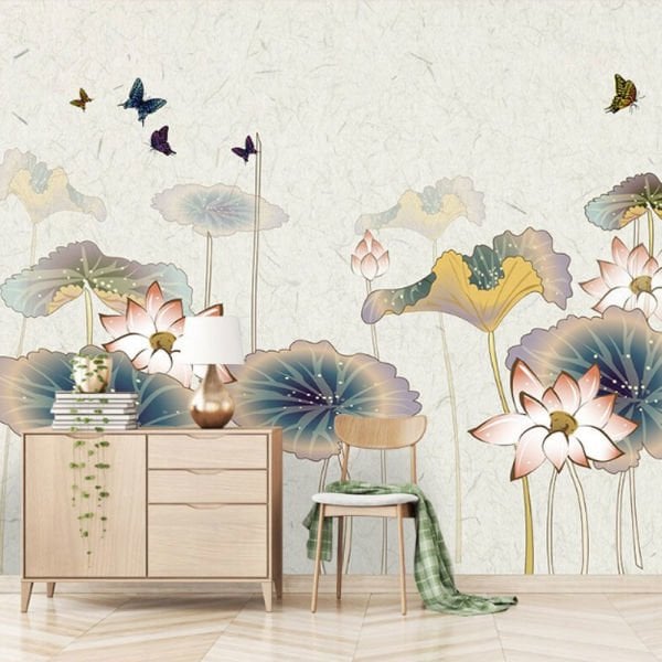Sulu Boya Çizim Çiçekler Duvar Kağıdı