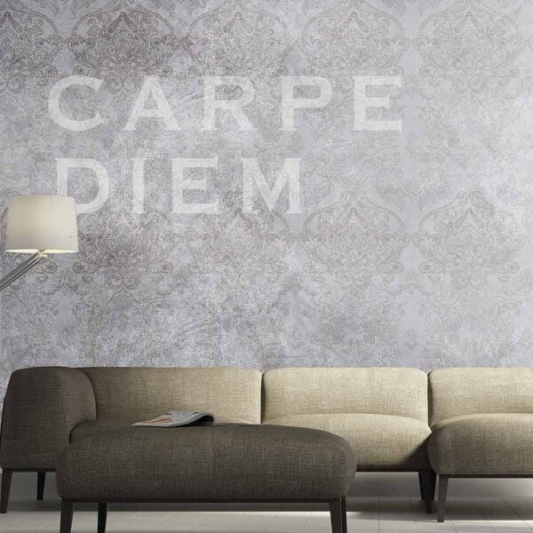 Beton Gri Zeminde Şal Desen Duvar Kağıdı