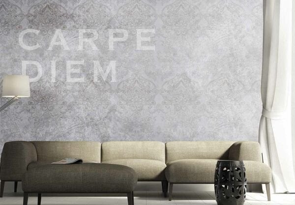 Beton Gri Zeminde Şal Desen Duvar Kağıdı