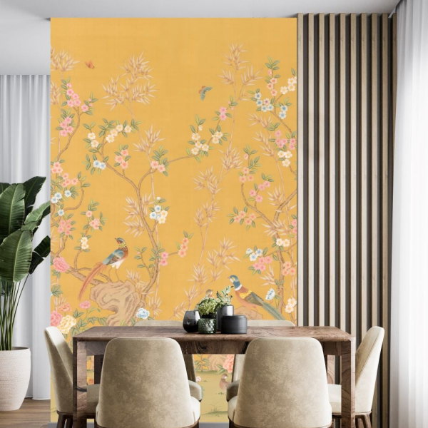 Sakla Beni Dizisi Safran Zemin Çiçekli Duvar Kağıdı