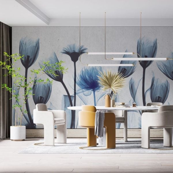 Lacivert Gelincikler Duvar Kağıdı