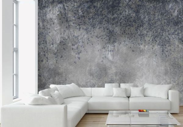 Beton Duvar Üzerinden Sarkan Lacivert Çiçekler Duvar Kağıdı